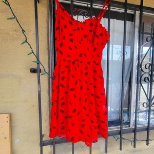 Royal Bones XL Red Dress With Black Bird Leaves
